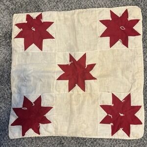 22x22" Antique Quilted Pillow Red & White Stars